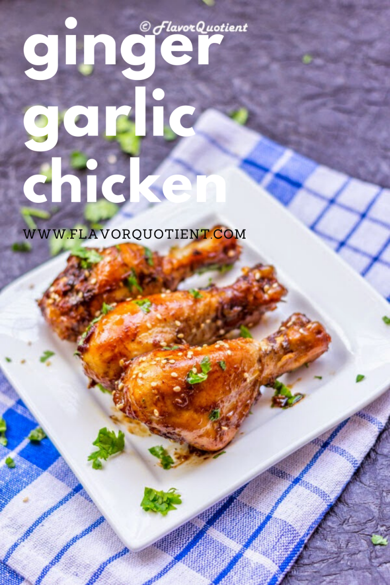 This ginger garlic baked chicken is one of my favorite baked chicken recipes till date! This baked chicken recipe give you seriously juicy chicken with best flavors! The flavors of ginger & garlic infuse the chicken drumsticks so beautifully that you won’t be able to keep your hand off of this yummy ginger garlic baked chicken. | baked chicken recipe | baked chicken drumsticks | baked chicken easy recipe | how to make baked chicken