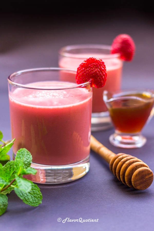 Strawberry Smoothie | Flavor Quotient | Smoothies are kids’ delight; but trust me you don’t have to be a kid to enjoy this creamy and delicious and oh-so-good strawberry smoothie!