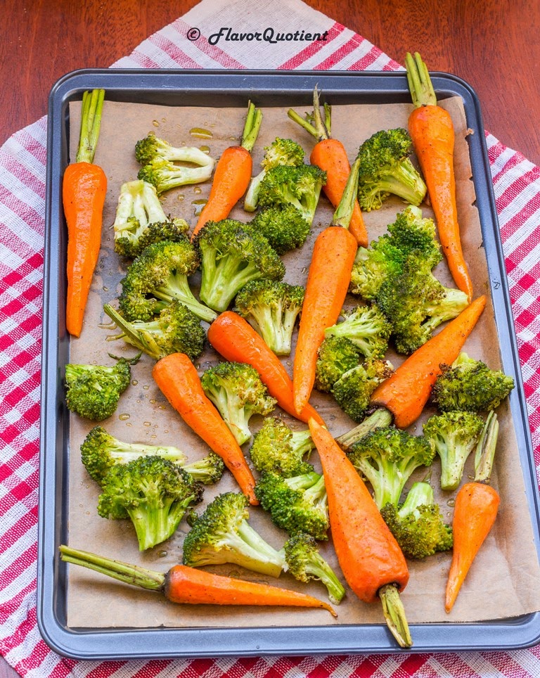 Oven Roasted Carrots and Broccoli | Flavor Quotient | Crunchy roasted carrots and broccoli are best option to snack on healthily. Give those French fries a miss for some time!