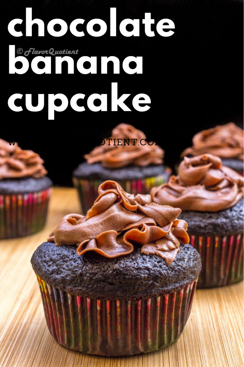 These chocolate banana cupcakes are very soft and moist as well as guilt-free at the same time as it doesn’t have any butter in it! Make a big batch of these easy chocolate banana cupcakes and chill them in refrigerator wrapping them up in cling film. They remain good for a week and you can satiate your sudden sweet cravings at midnight with these cute little healthy chocolate banana cupcakes! | chocolate banana cupcakes recipe | dark chocolate banana cupcakes | chocolate banana cupcake mix