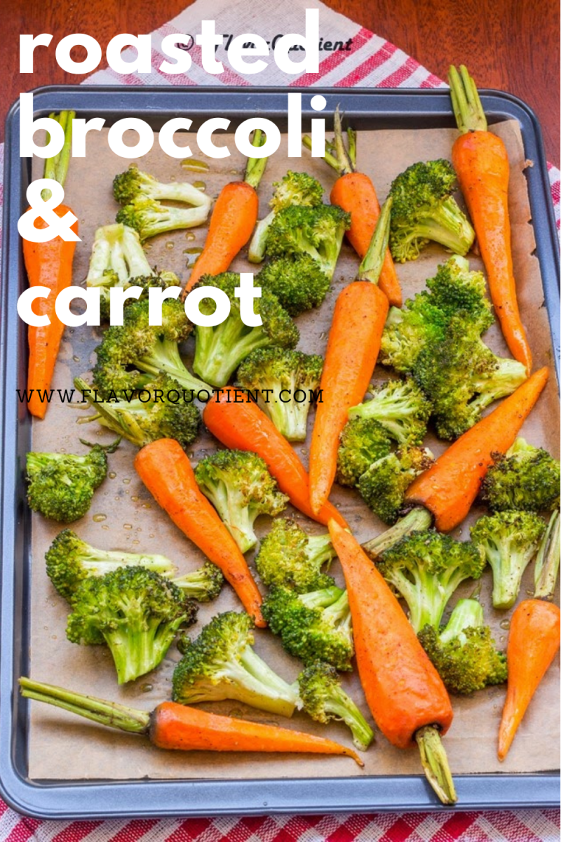 Crunchy oven roasted broccoli and carrots are best option to snack on healthily. Once these oven roasted broccoli and carrots come out of the oven, you won't be able to stop snacking on them! Throw in some lemon and garlic and make your own signature style of oven roasted broccoli and carrots! You can make these roasted broccoli and carrots side dish in air fryer too! | oven roasted broccoli and carrots | lemon garlic oven roasted broccoli and carrots | oven roasted broccoli and carrots asian
