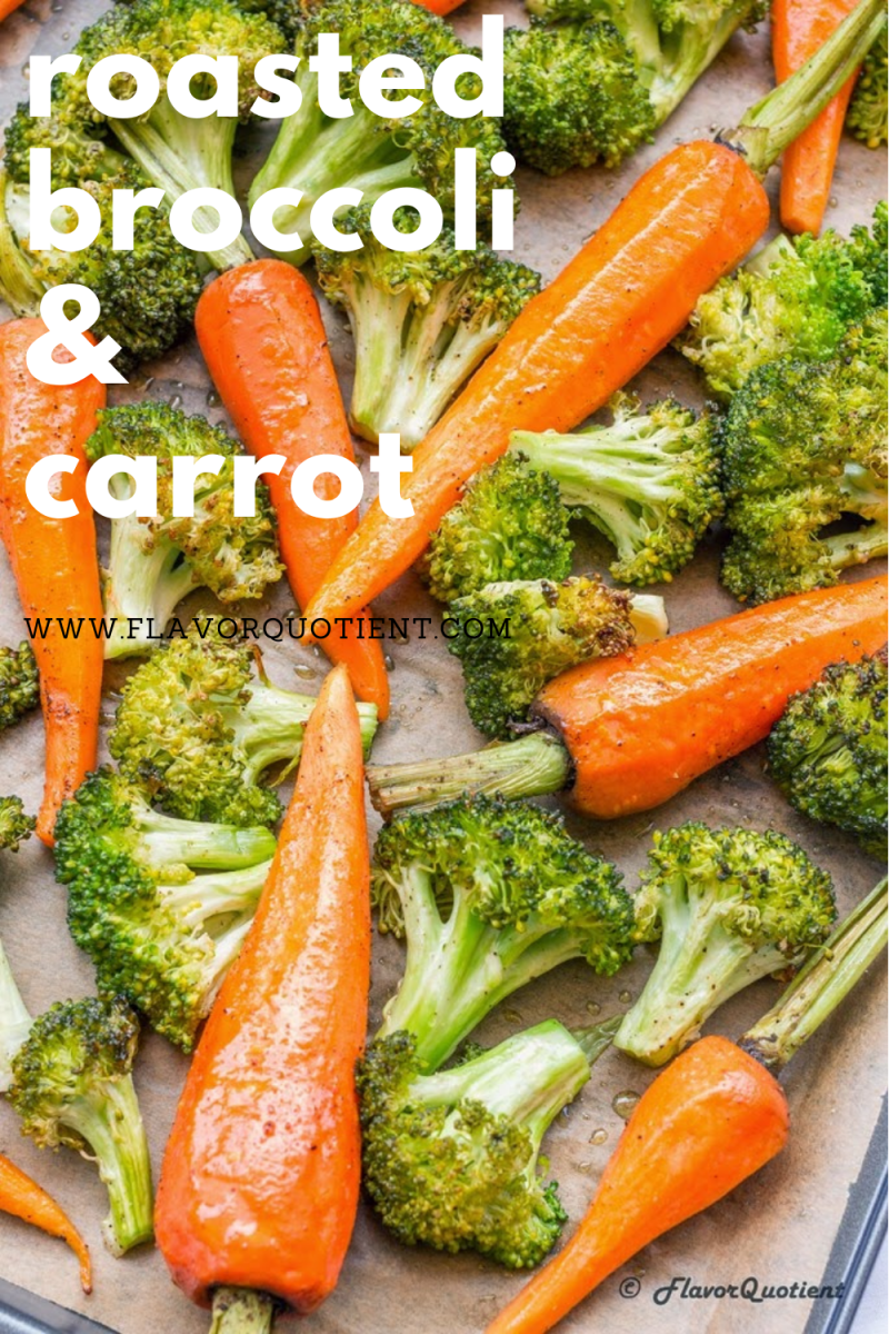 Crunchy oven roasted broccoli and carrots are best option to snack on healthily. Once these oven roasted broccoli and carrots come out of the oven, you won't be able to stop snacking on them! Throw in some lemon and garlic and make your own signature style of oven roasted broccoli and carrots! You can make these roasted broccoli and carrots side dish in air fryer too! | oven roasted broccoli and carrots | lemon garlic oven roasted broccoli and carrots | oven roasted broccoli and carrots asian