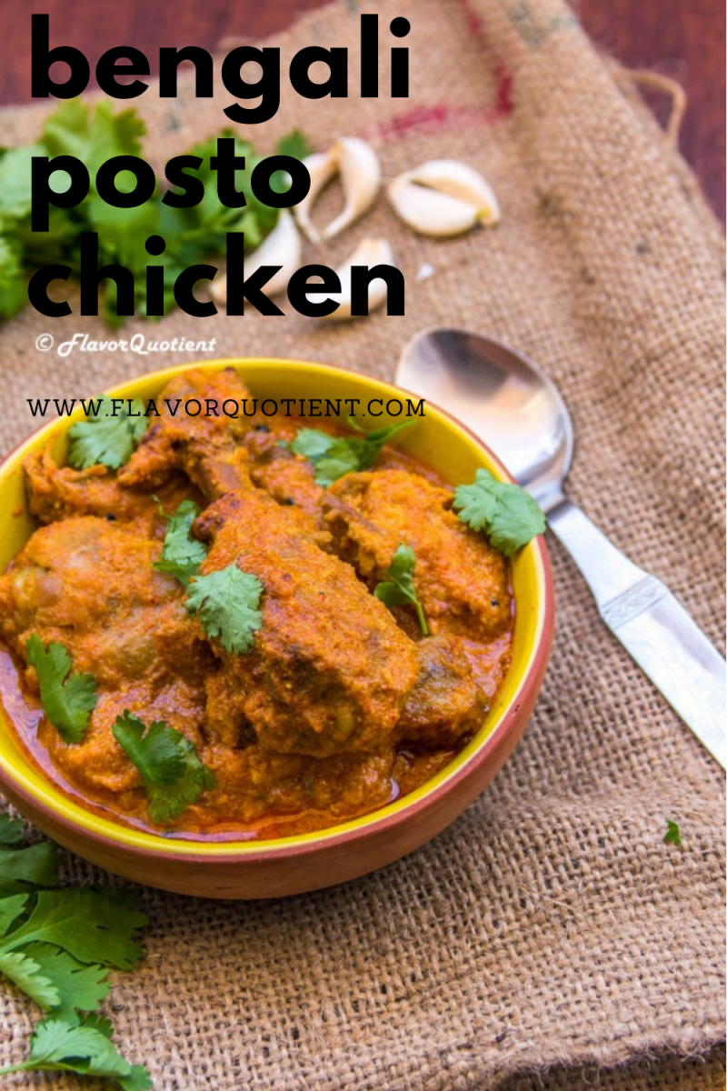 Posto murgi, that is posto chicken, is a Bengali twist on the basic chicken curry adding extra richness with a base of poppy paste gravy which takes it to a whole new level! The creamy poppy seeds paste makes a perfectly creamy & luxurious Indian style chicken curry with this one specially being from the rich cuisine of Bengal! | bengali chicken curry | chicken curry recipe | chicken curry easy recipe | how to make indian chicken curry | indian chicken curry recipe
