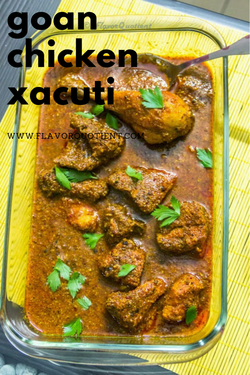 The absolutely flavorful chicken xacuti from the wonderful golden beaches of Goa in the West coast of India is on spot on flavors! You will simply fall in love with this exquisite chicken xacuti recipe just after trying it once! Click to learn how to make this authentic Goan chicken xacuti from this easy recipe with all its authentic flavors right at your home! | Chicken Xacuti recipe | Chicken Xacuti goan | Chicken Xacuti authentic