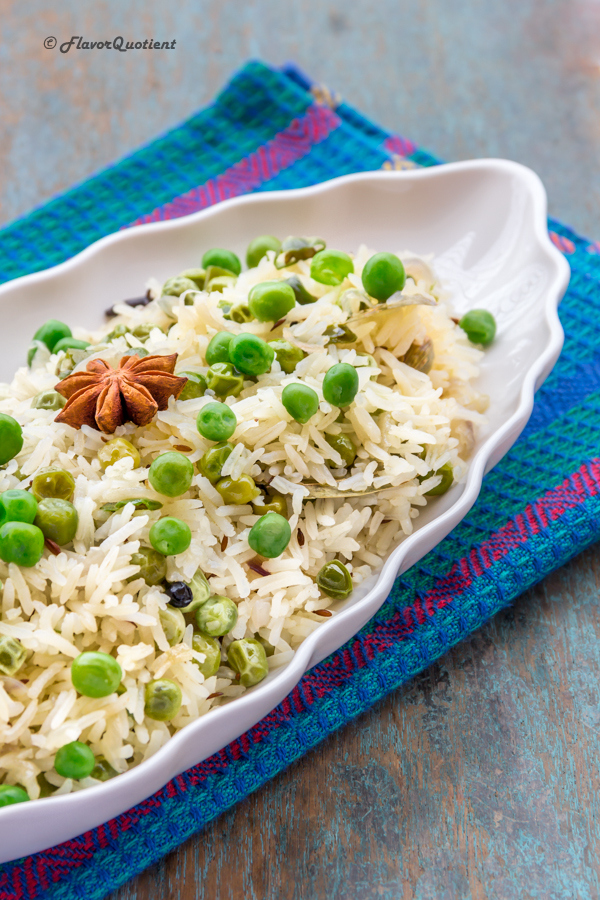 Indian Spiced Green Peas Pulao | Flavor Quotient | Green peas’ pulao is a classic offering from my very own Indian cuisine which is full of seasonal flavors. It’s best for the winters when green peas are in abundance and you could make full use of this seasonal produce.