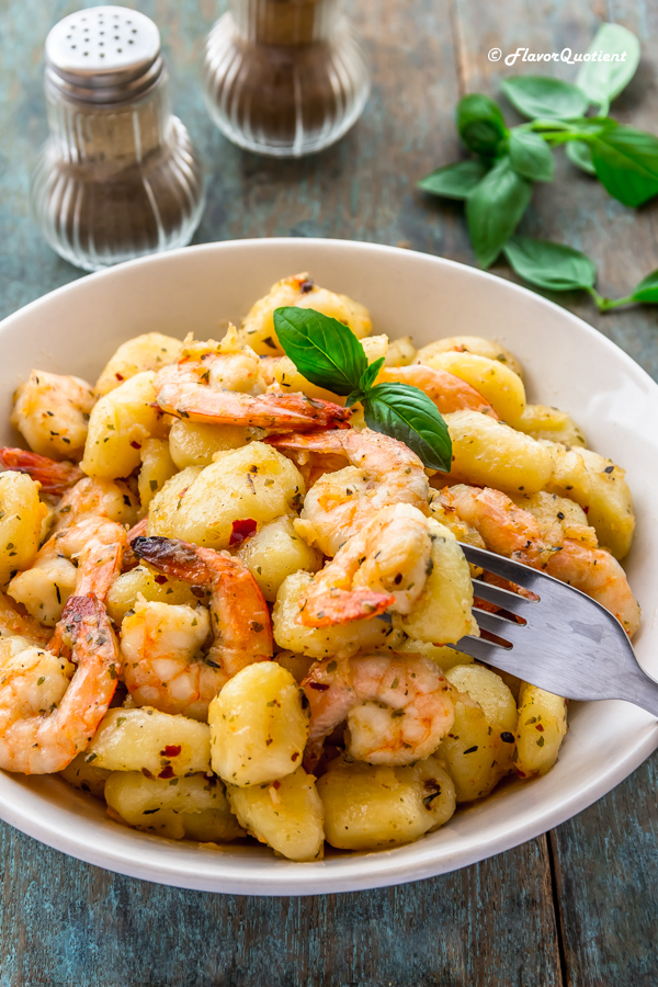 Gnocchi with Shrimps in Lemon Wine Sauce | Flavor Quotient | This super simple recipe of gnocchi with shrimps is quick to make but does not compromise with the taste and flavor even a bit! A fine dining experience at the comfort of your home!