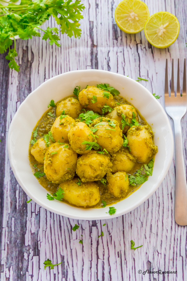 Indian Spiced Potato Curry with Coconut and Coriander | Flavor Quotient | This humble Indian potato curry in creamy & tangy coconut & coriander gravy will delight everyone – the pure vegetarians as well as the strict non-vegetarians.