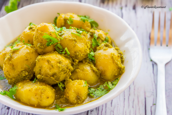 Indian Spiced Potato Curry with Coconut and Coriander | Flavor Quotient | This humble Indian potato curry in creamy & tangy coconut & coriander gravy will delight everyone – the pure vegetarians as well as the strict non-vegetarians.