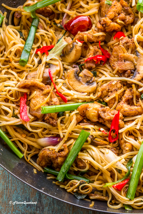 Best Ever Stir Fried Mushroom & Chicken Noodles | Flavor Quotient