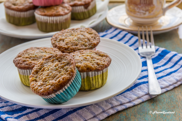 Low Fat Banana & Zucchini Muffins | Flavor Quotient | These banana zucchini muffins are power packed breakfast goodies which will be loved by everyone across the board – even the remotest zucchini lovers!