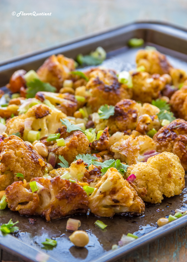 Vegan Five Spiced Roasted Cauliflower | Flavor Quotient | This roasted cauliflower is a quick and easy vegetarian side which goes a notch up with the mindblowing flavors of Chinese five spice.