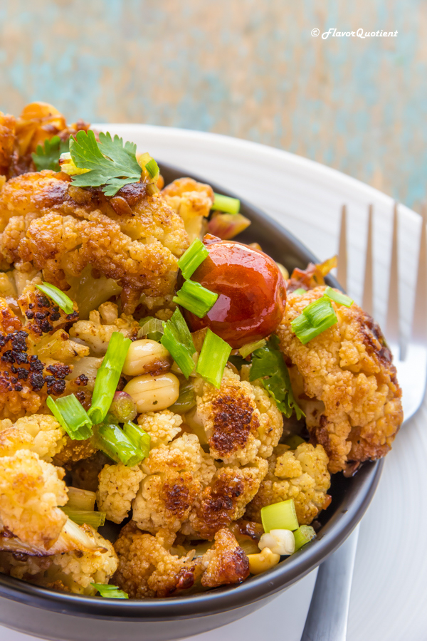 Vegan Five Spiced Roasted Cauliflower | Flavor Quotient | This roasted cauliflower is a quick and easy vegetarian side which goes a notch up with the mindblowing flavors of Chinese five spice.