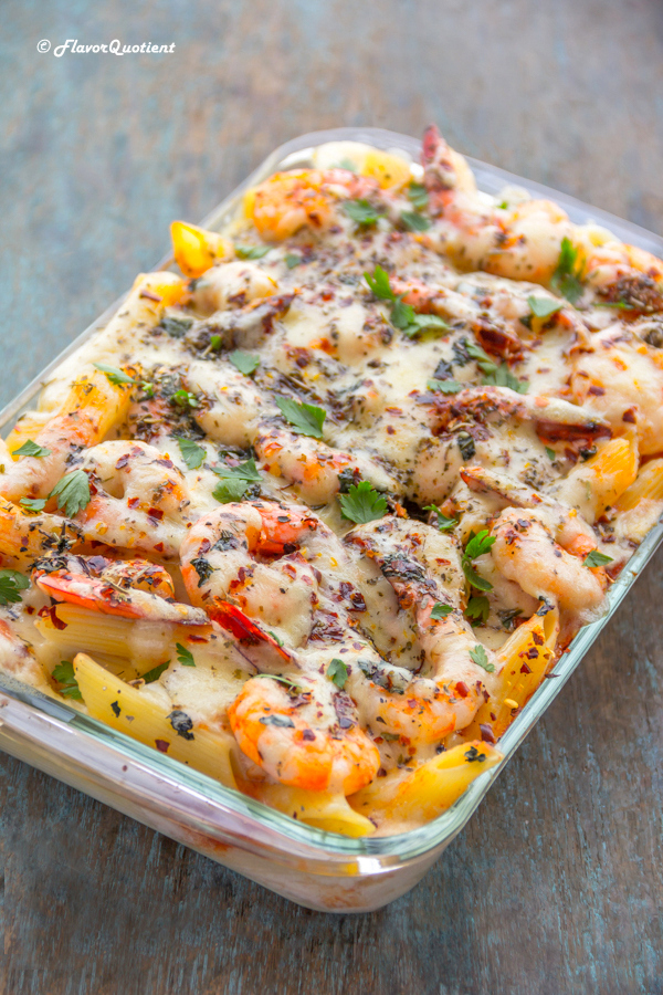 Easy Shrimp Alfredo Pasta Bake | Flavor Quotient | This make-ahead shrimp Alfredo pasta bake is an out-of-the-world weeknight meal which is gonna delete all the take-out options permanently!