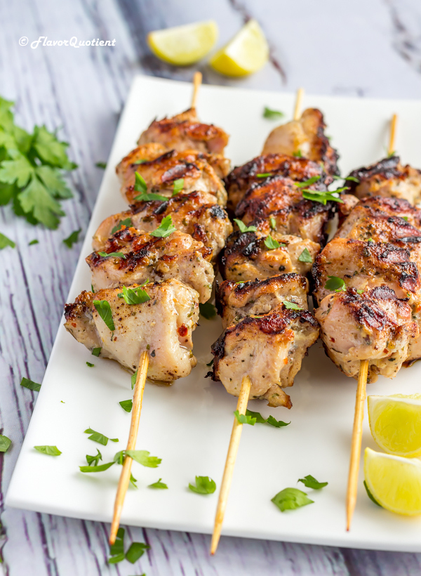 Garlic & Herb Chicken Kabobs | Flavor Quotient | The succulent cubes of garlic and herb chicken kabobs are so flavorful that it will delight your boring everyday meals in a jiffy and you will keep on asking for more!