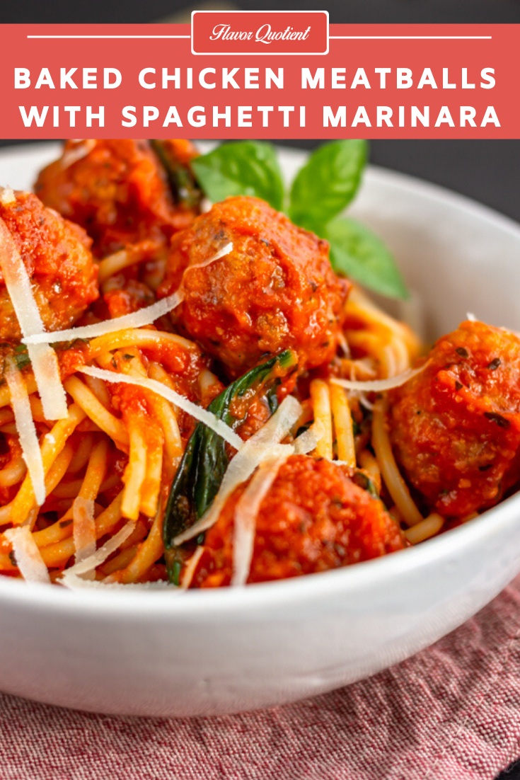 Spaghetti and Meatballs | Flavor Quotient | The iconic spaghetti and meatballs – what could have been better to wrap up this amazing year 2018! Baked chicken meatballs with spaghetti marinara; all good things compiled in a single dish!