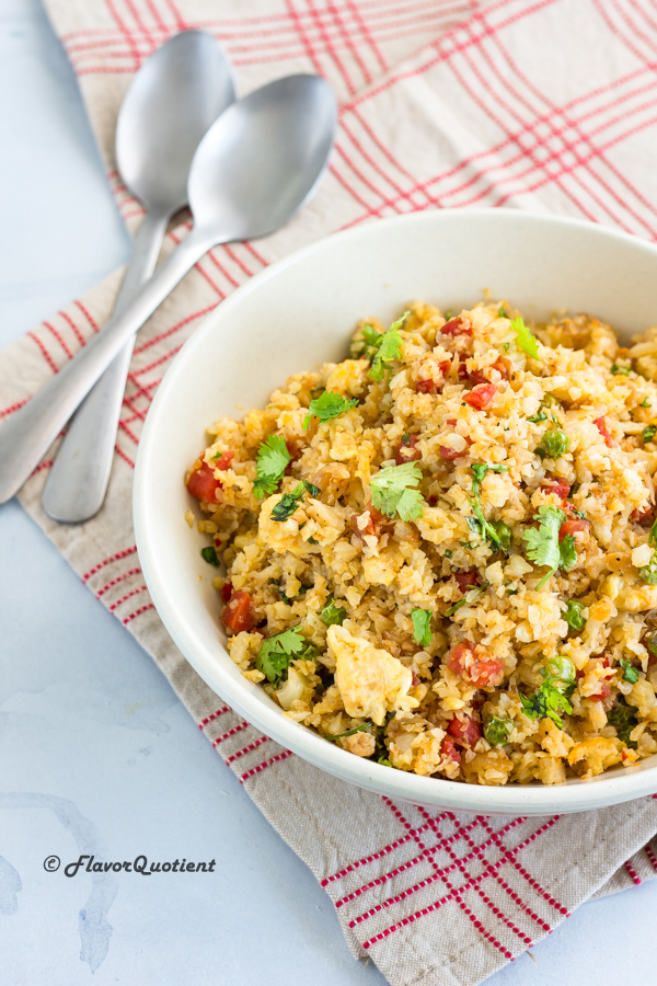 Fail-Proof Stir Fried Cauliflower Rice Recipe | Flavor Quotient | After trying and tasting multiple cauliflower rice recipes, finally I have arrived at my holy grail recipe of cauliflower rice which is hundred percent fail-proof and guarantee the fluffiest cauliflower rice every time!