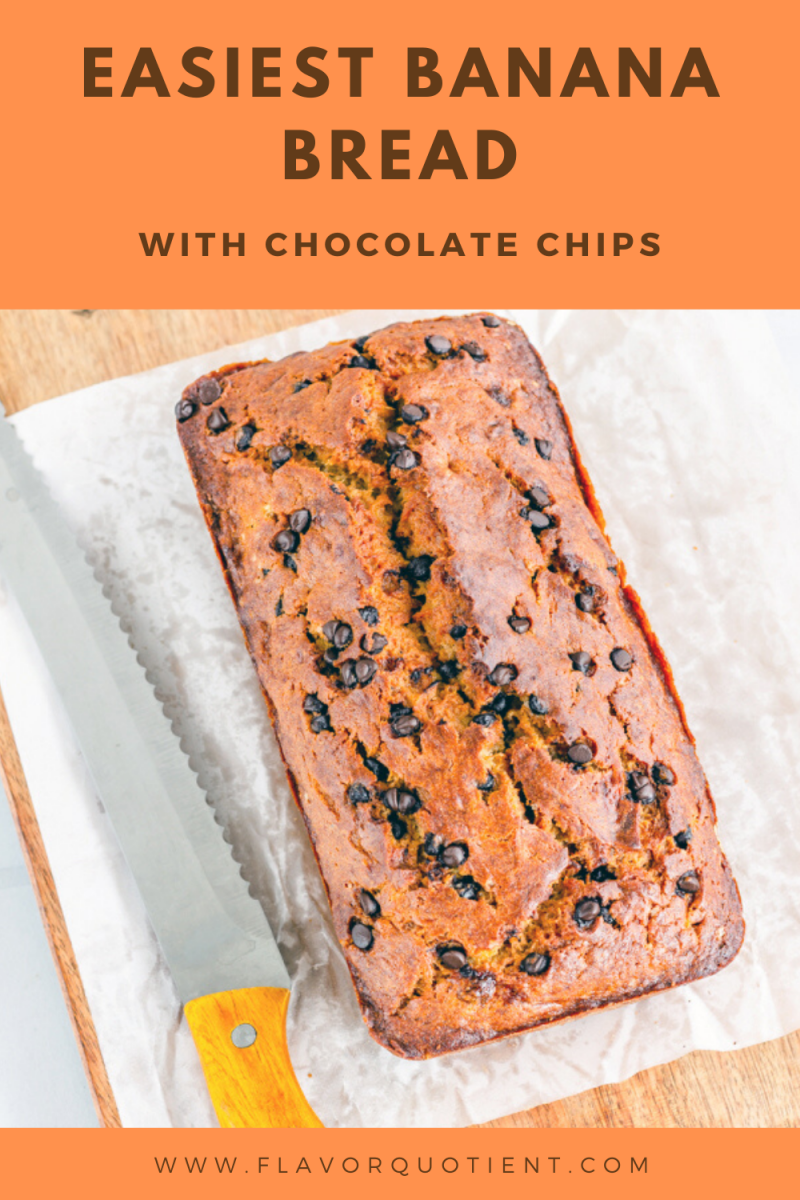 This easy recipe of chocolate chip banana bread is not only a healthy breakfast, but also a tasty one! The simple banana bread whips up in a jiffy and is loved by all! Chocolaty goodness with moist banana bread is the blissful match made in heaven and you gotta try this chocolate chips banana bread now!! | Banana Bread recipe | banana bread healthy | banana bread moist | banana bread chocolate chip | #bananabreadrecipe #bananabreadrecipeeasy #bananabreadchocolatechip