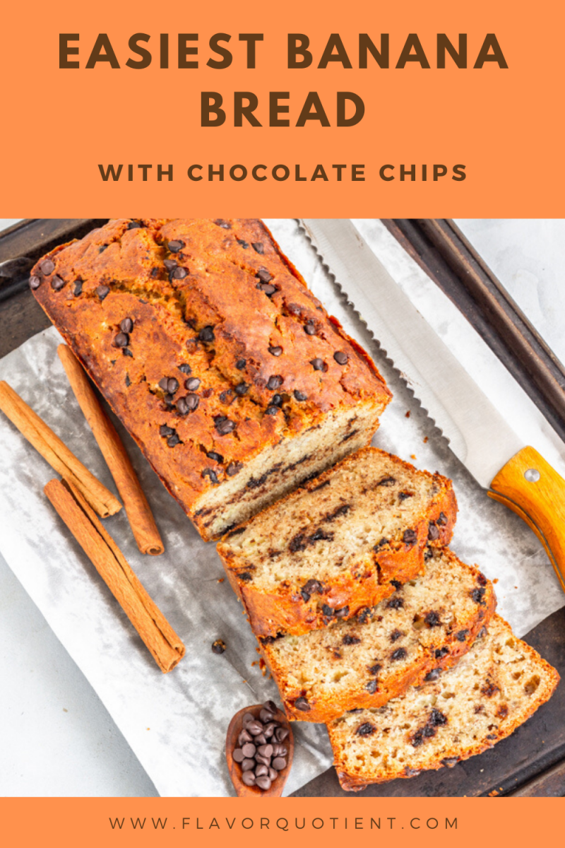 This easy recipe of chocolate chip banana bread is not only a healthy breakfast, but also a tasty one! The simple banana bread whips up in a jiffy and is loved by all! Chocolaty goodness with moist banana bread is the blissful match made in heaven and you gotta try this chocolate chips banana bread now!! | Banana Bread recipe | banana bread healthy | banana bread moist | banana bread chocolate chip | #bananabreadrecipe #bananabreadrecipeeasy #bananabreadchocolatechip