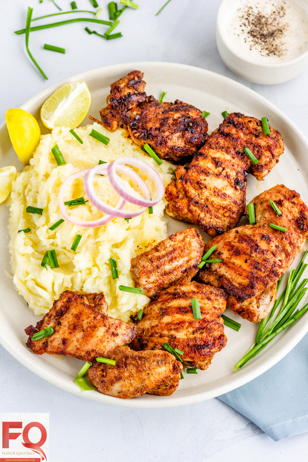 This recipe of 15-minutes grilled chicken thighs rubbed with an incredible spice blend & paired up with creamy mashed potatoes is the best thing I came up with during this locked-down-work-from-home phase of our life!| Grilled Chicken Thighs recipes | Grilled Chicken Thighs marinade | Grilled Chicken Thighs boneless | Grilled Chicken Thighs how to | Grilled Chicken Thighs recipes marinade | How long to Grill Chicken Thighs | Grilled Chicken Thighs recipes boneless | best Grilled Chicken Thighs