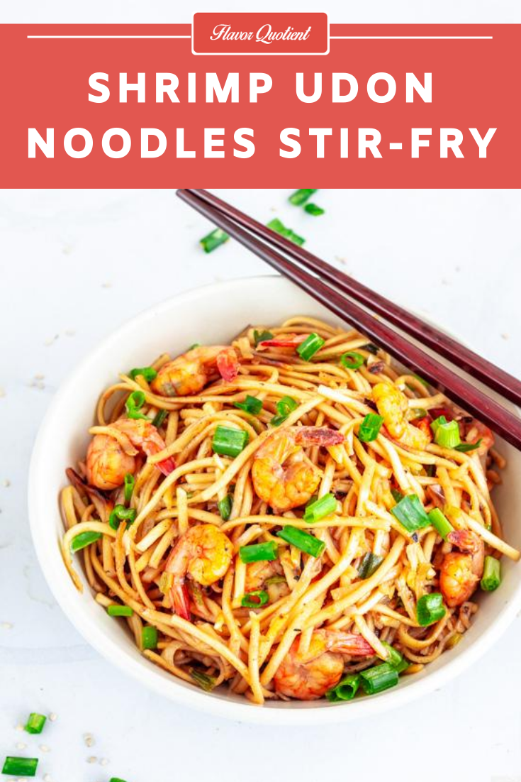 The Japanese shrimp udon noodles stir fry is the best example of class and simplicity! Being a shrimp as well as noodles lover, I hopelessly fell in love with this fuss-free shrimp udon noodles stir fry and it has easily become our frequent go-to weeknight meal! | Shrimp Udon Noodles stir fry | Shrimp Udon Noodles soup | Shrimp Udon Noodles recipe | Garlic Shrimp Udon Noodles | Spicy Shrimp Udon Noodles | How to make Shrimp Udon Noodles
