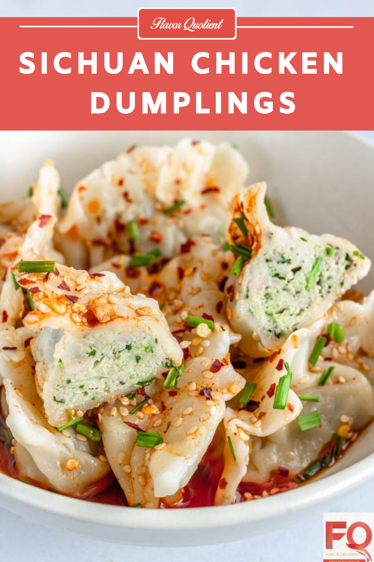 This bowl full of Sichuan chicken dumplings drizzled with spicy red sauce is simply pure culinary heaven! Once you make your own Sichuan spiced chicken dumplings at home, you will forget even the fine diners! | Easy Chicken Dumplings | Chicken Dumplings recipe | Sichuan Chicken Dumplings | Chinese Chicken Dumplings | Homemade Chicken Dumplings | Asian Chicken Dumplings | How to make Chicken Dumplings | Steamed Chicken Dumplings | Chicken Dumplings Filling