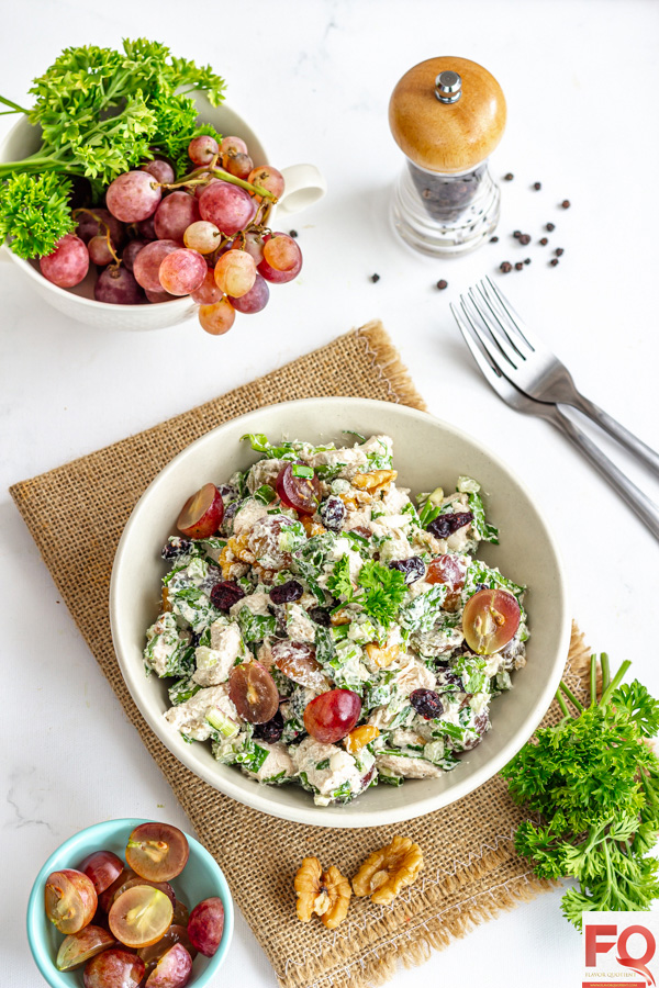 6-Creamy Chicken Salad Made with with Parsley, Green Onion, Walnut and Fresh Grapes.